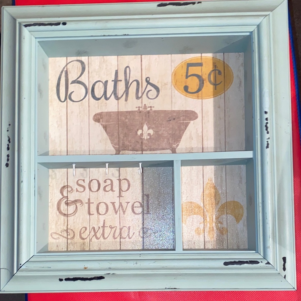 Kirklands Vintage Bath Sign with Hooks